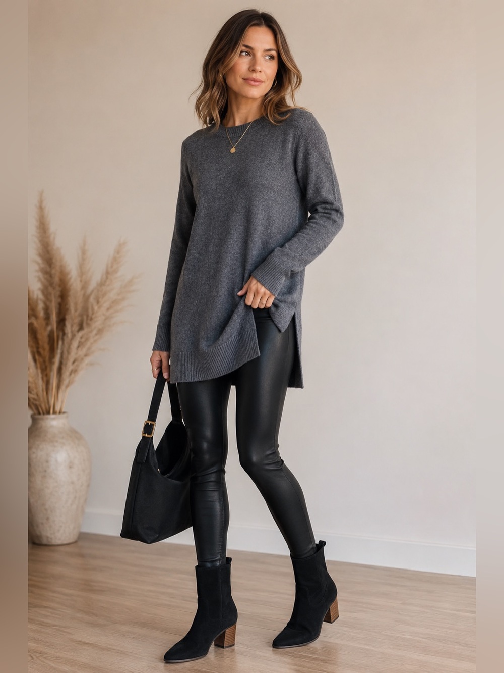Club Monaco Italian Cashmere Gray Crewneck Tunic Sweater Size Small